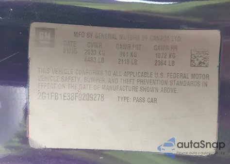 2015 Chevrolet Camaro 2Ls z USA, uszkodzony, nr VIN 2G1FB1E38F9209278